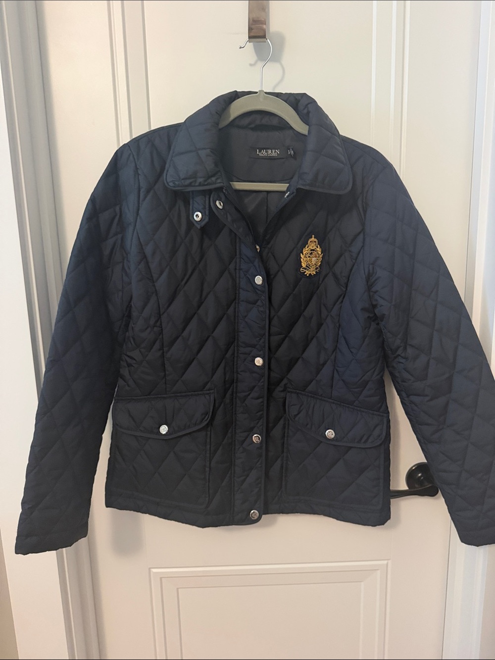 Lauren Ralph Lauren Navy Quilted Jacket with Gold Crest